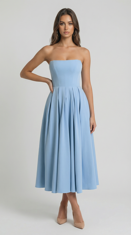 Strapless Corset Flare Midi Dress