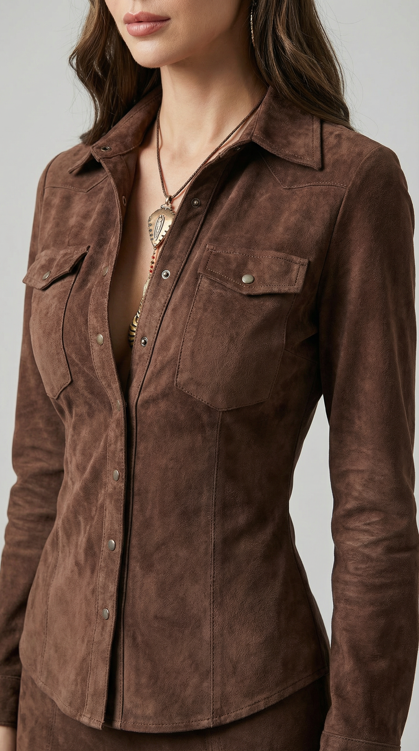 Retro Brown Irregular Ruffle Lapel Long Dress