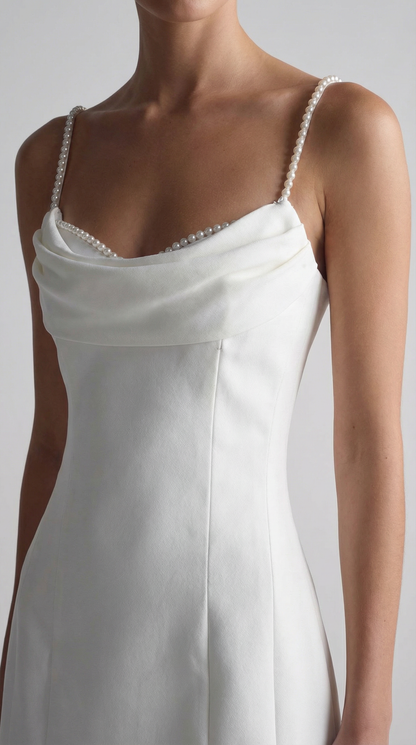 Women Pearl Satin Backless Party Dress