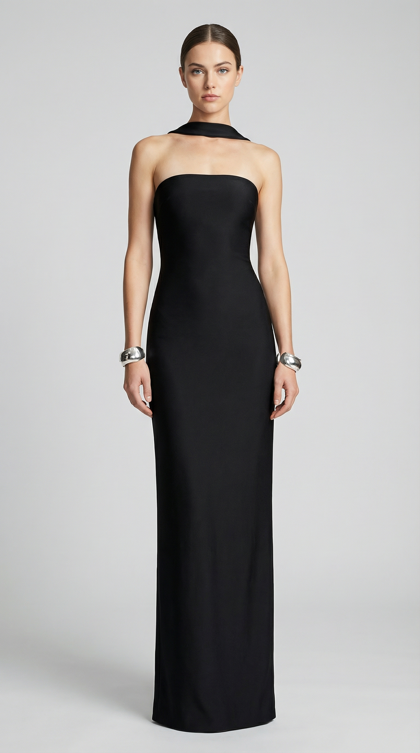 Strapless Halter-Choker Backless Bodycon Maxi Dress