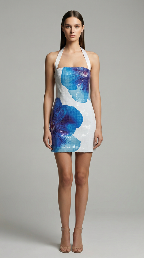 Women Slim Bodycon Mini Dress, Bead Backless Style, Sexy Bead Backless Mini Dress