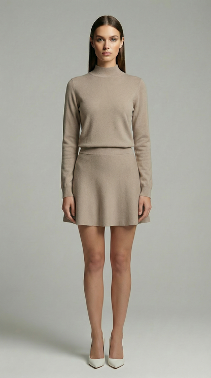 Casual Knit Sweater & A-Line Mini Skirt