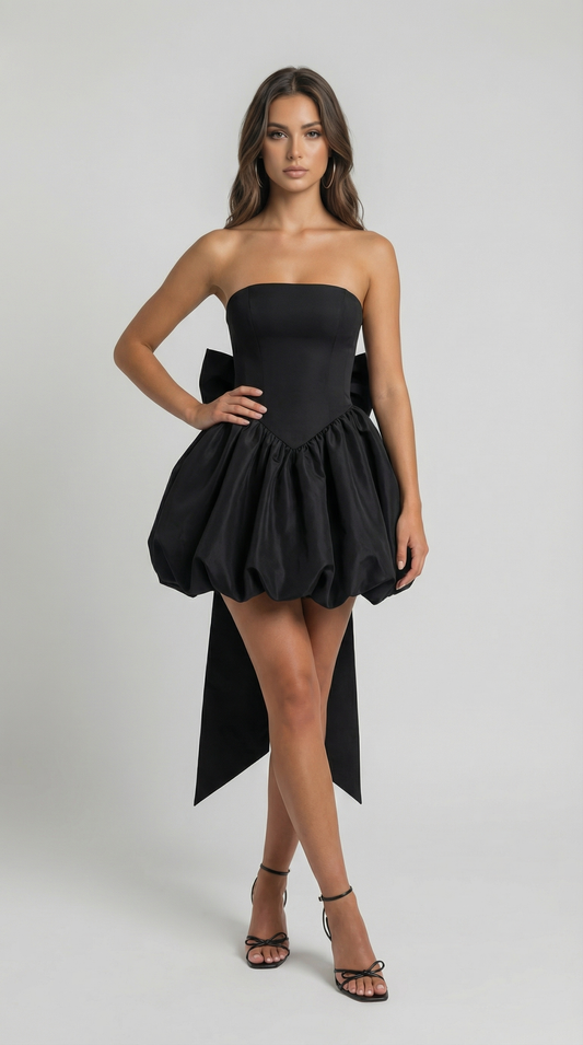 Women Elegant Bow Pearl Mini Dress, Strapless Backless Party