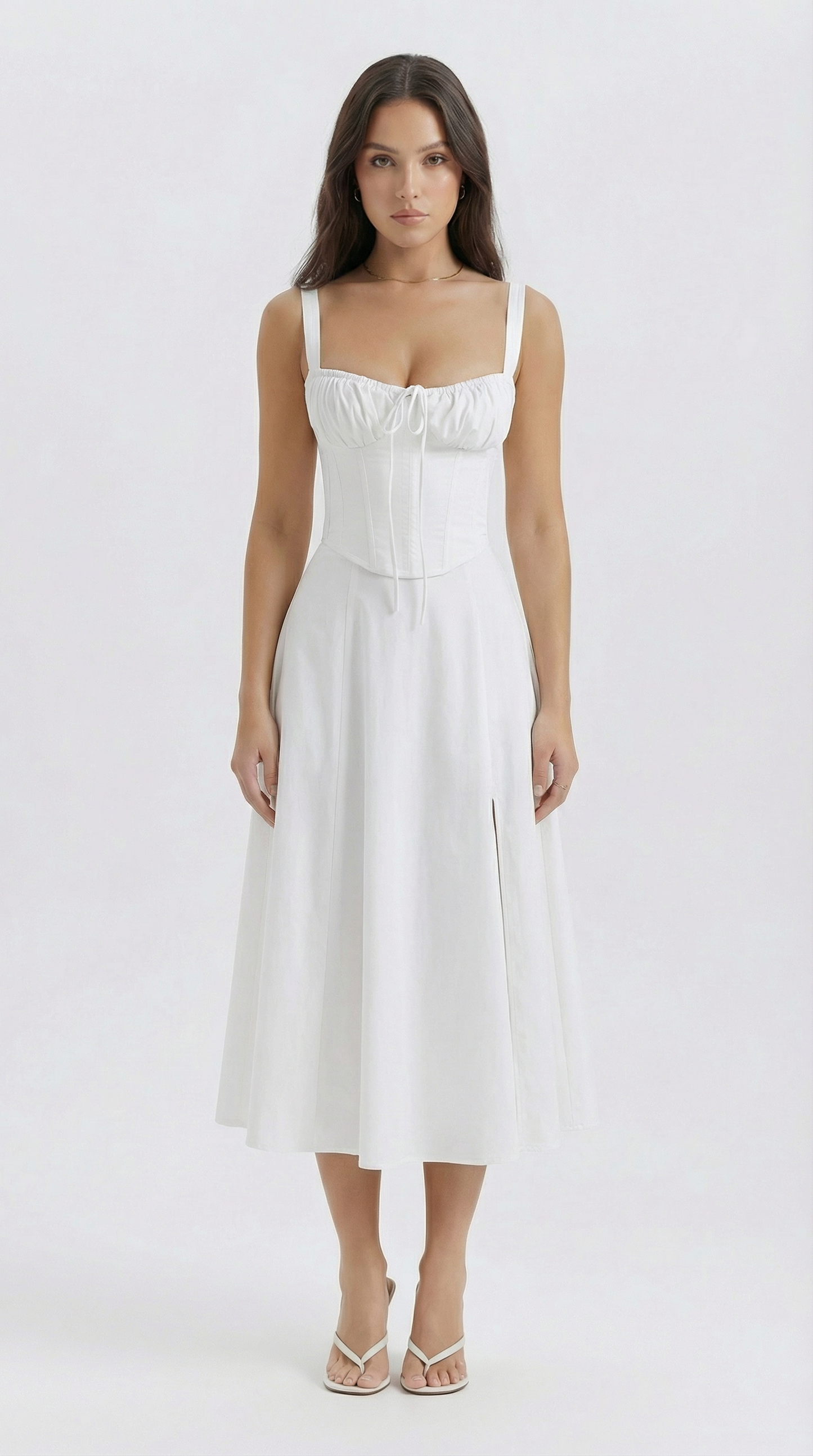 Lace-Up Corset Spaghetti Strap A-Line Midi Dress