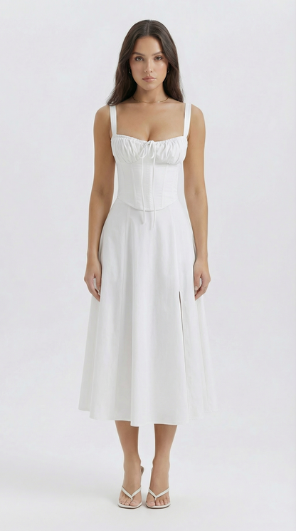 Lace-Up Corset Spaghetti Strap A-Line Midi Dress