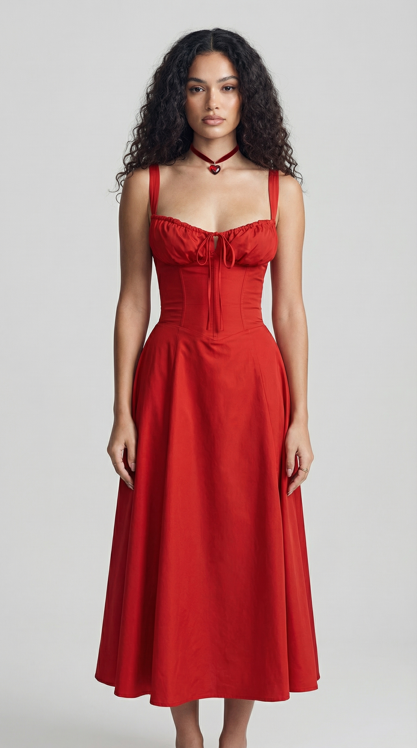 Lace-Up Corset Spaghetti Strap A-Line Midi Dress