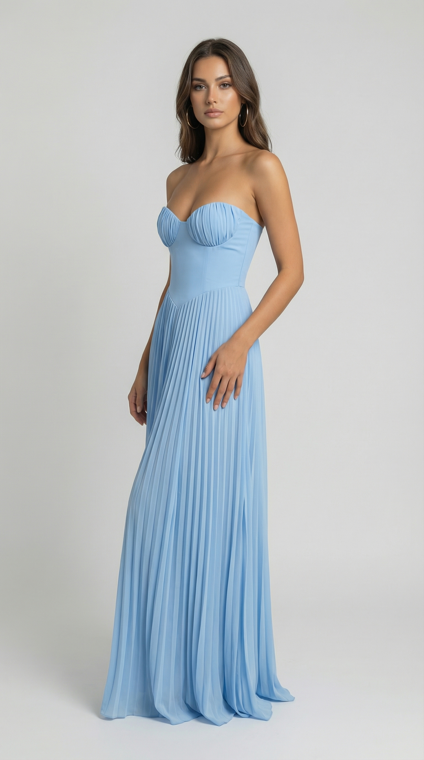 Elegant Strapless Pleated Maxi Dress – Summer Holiday Party Dress