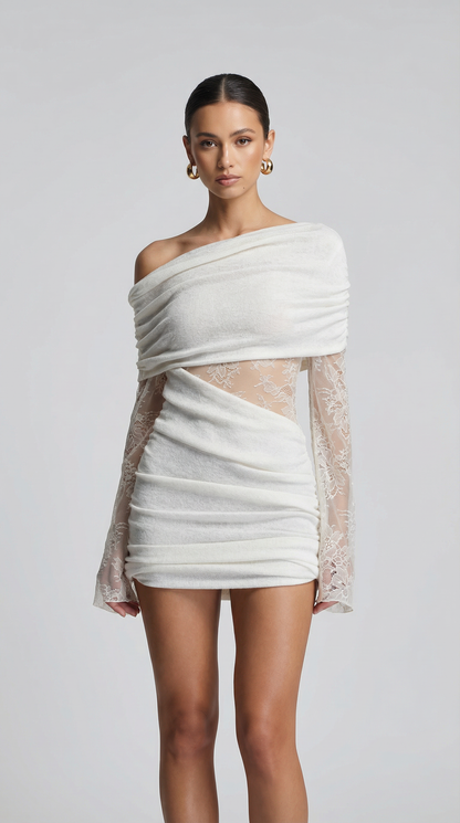 Hot Girl Lace Spliced One-Shoulder Mini Dress