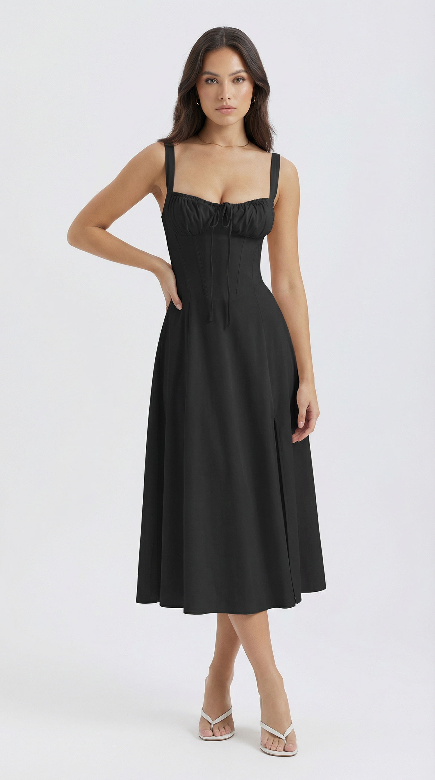 Lace-Up Corset Spaghetti Strap A-Line Midi Dress