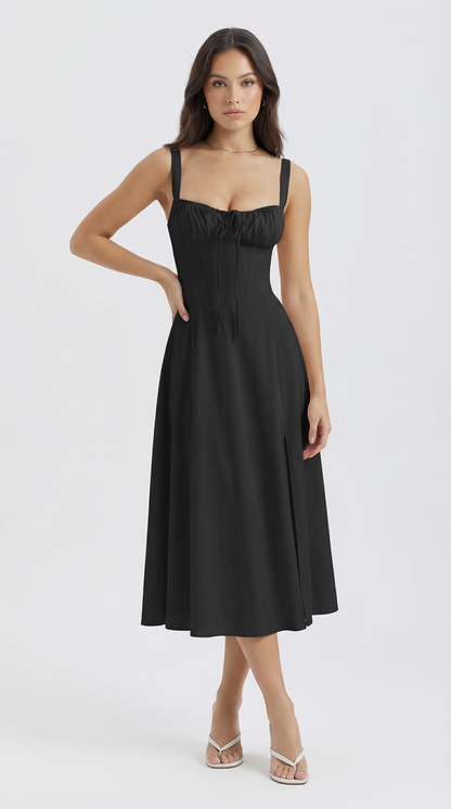 Lace-Up Corset Spaghetti Strap A-Line Midi Dress