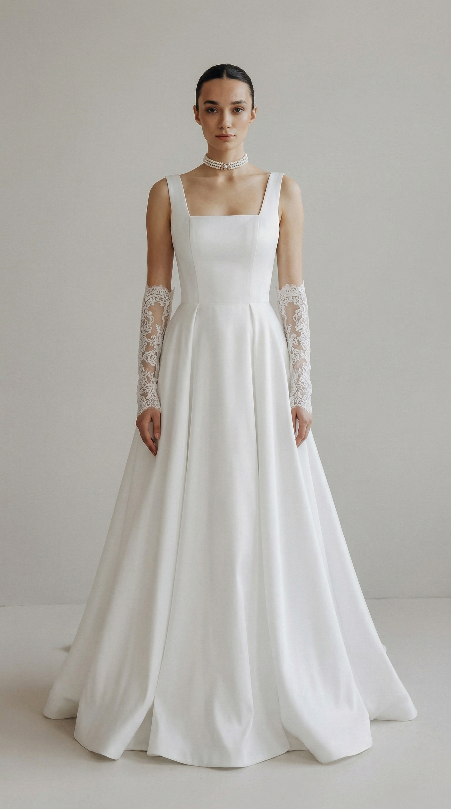 Satin A-Line Square Neck Bridal Wedding Gown