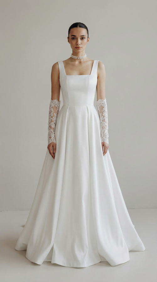 Satin A-Line Square Neck Bridal Wedding Gown
