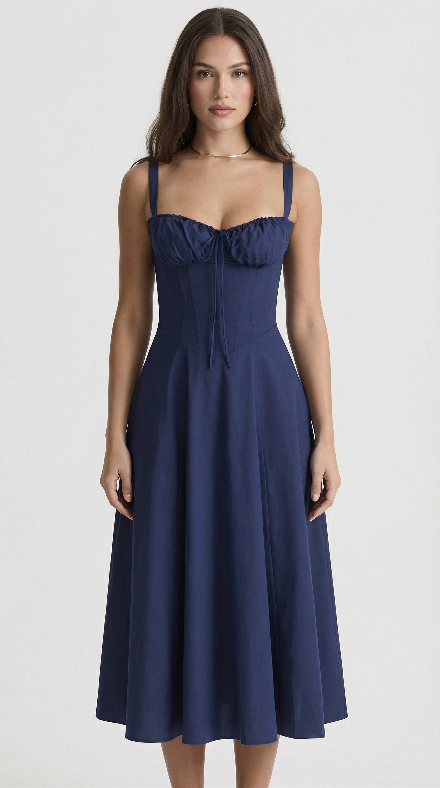 Lace-Up Corset Spaghetti Strap A-Line Midi Dress