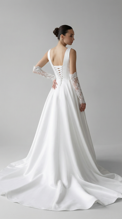 Satin A-Line Square Neck Bridal Wedding Gown