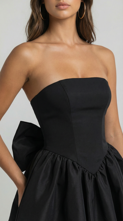 Women Elegant Bow Pearl Mini Dress, Strapless Backless Party