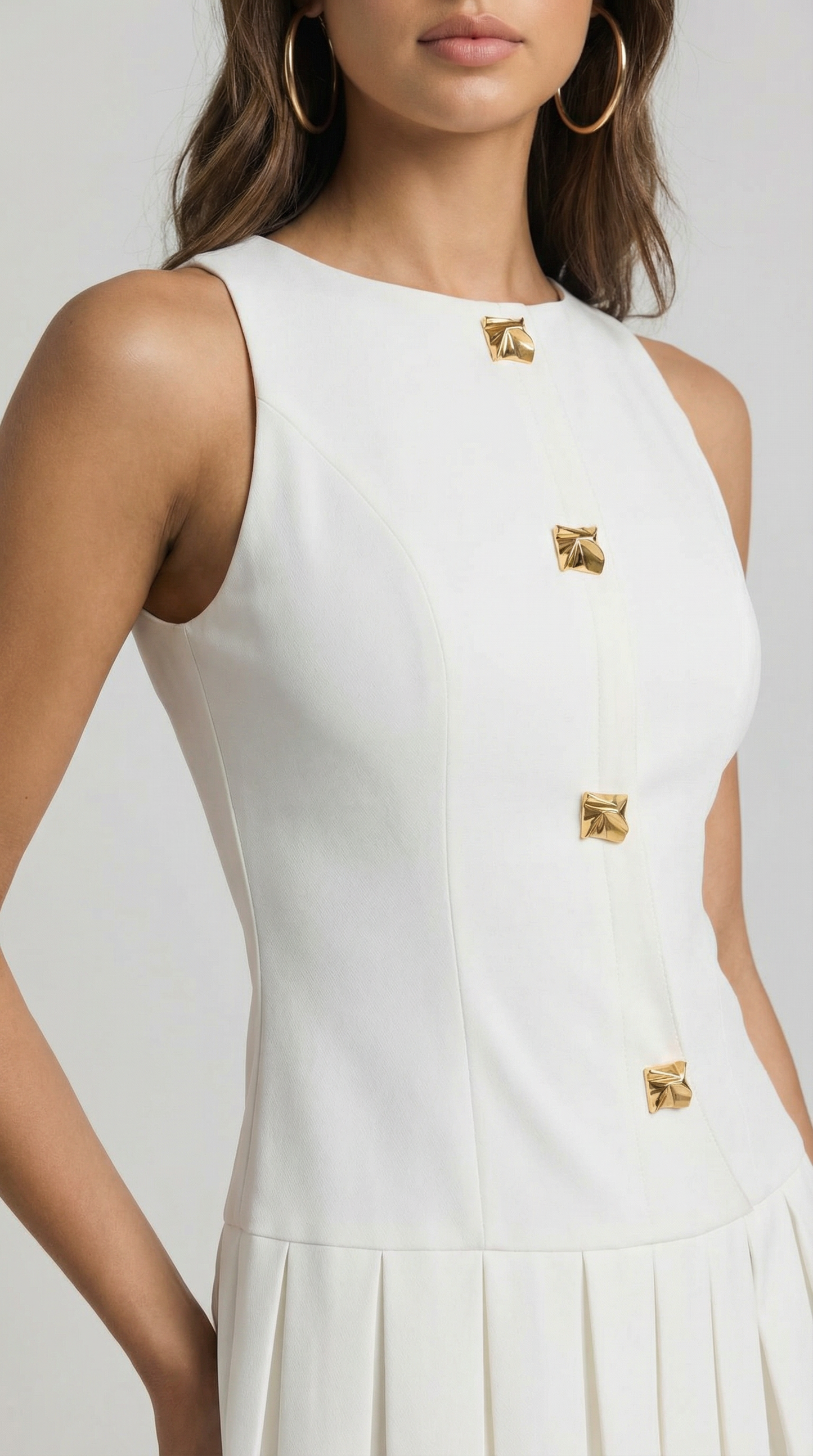 Women White Slim Mini Dress, Sleeveless O-Neck Bodycon, Elegant White Bodycon Mini Dress