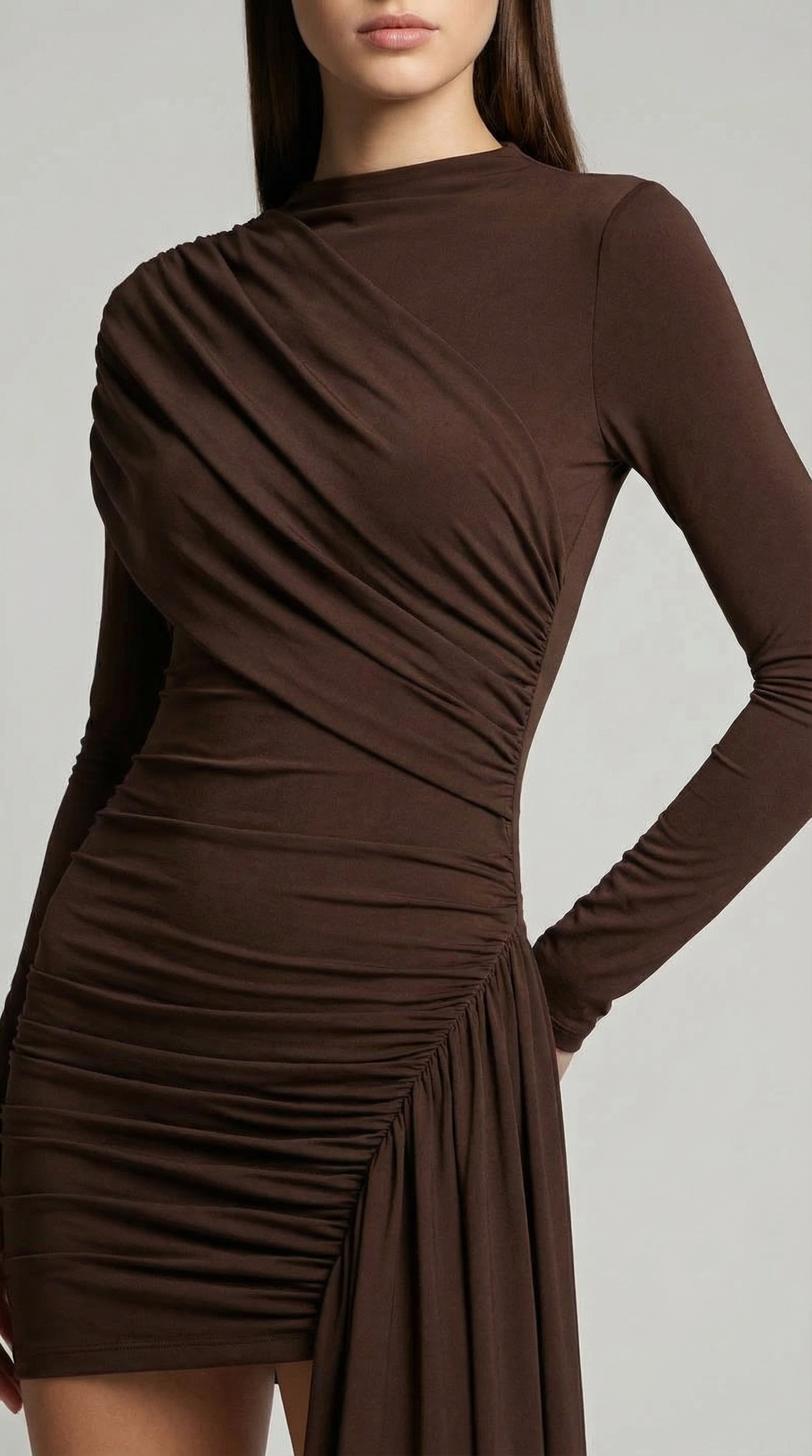 Long Sleeve Pleated Backless Mini Party Dress, Elegant Long Sleeve Mini Dress