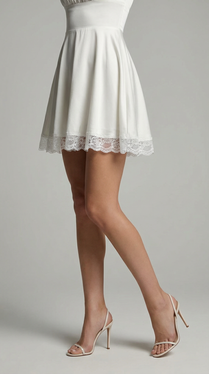 Women’s White Lace Backless Mini Dress, Sexy Backless Lace Ruffle Mini Dress