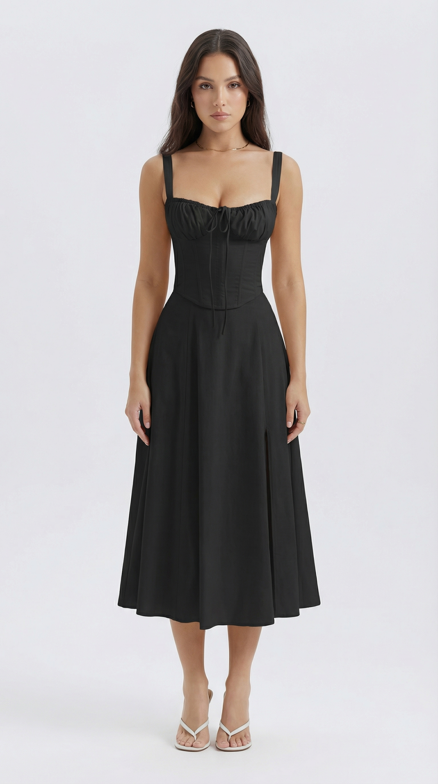 Lace-Up Corset Spaghetti Strap A-Line Midi Dress