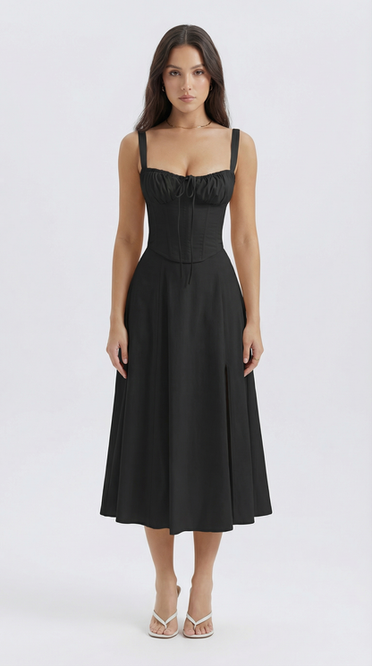 Lace-Up Corset Spaghetti Strap A-Line Midi Dress