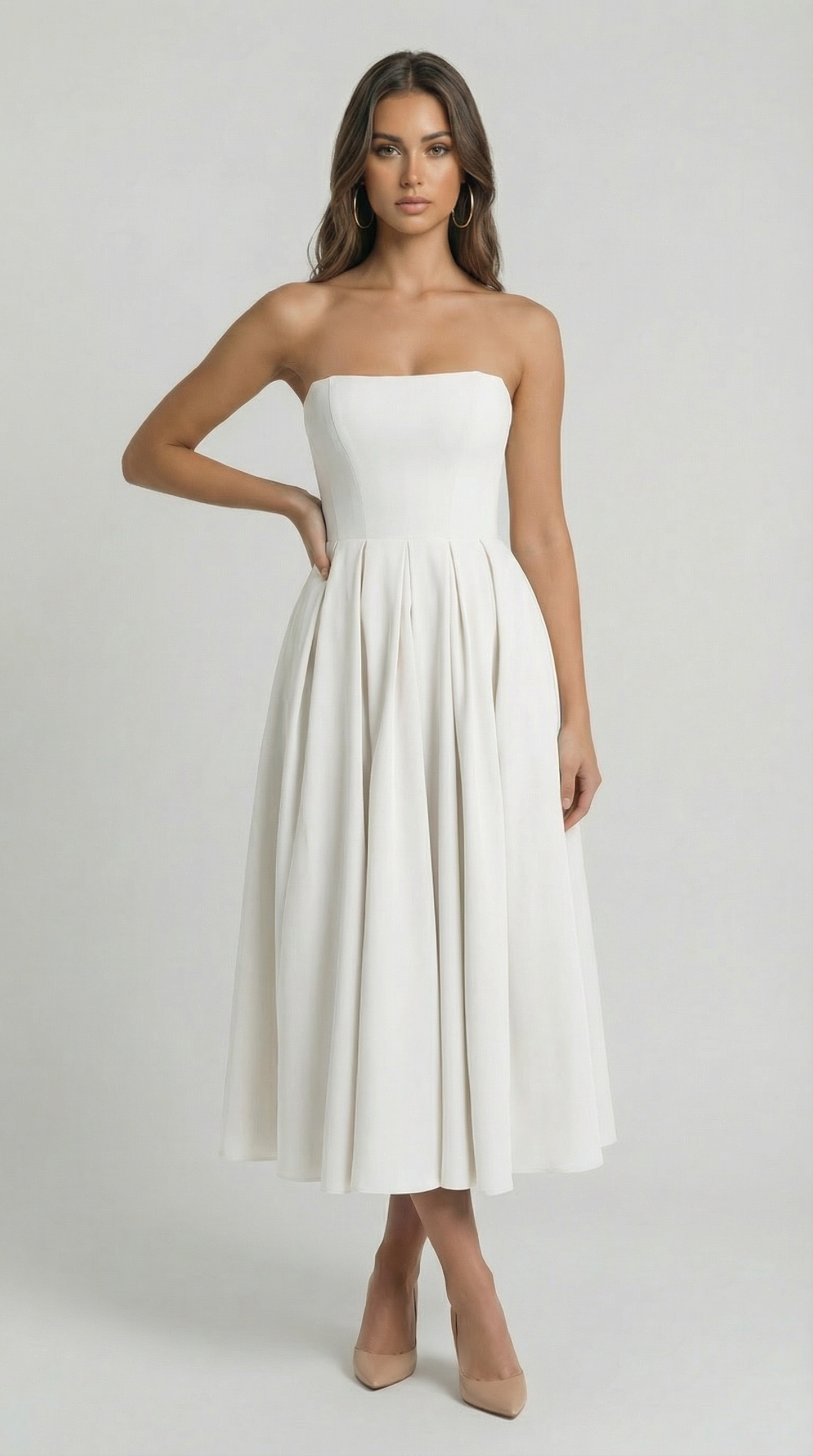 Strapless Corset Flare Midi Dress