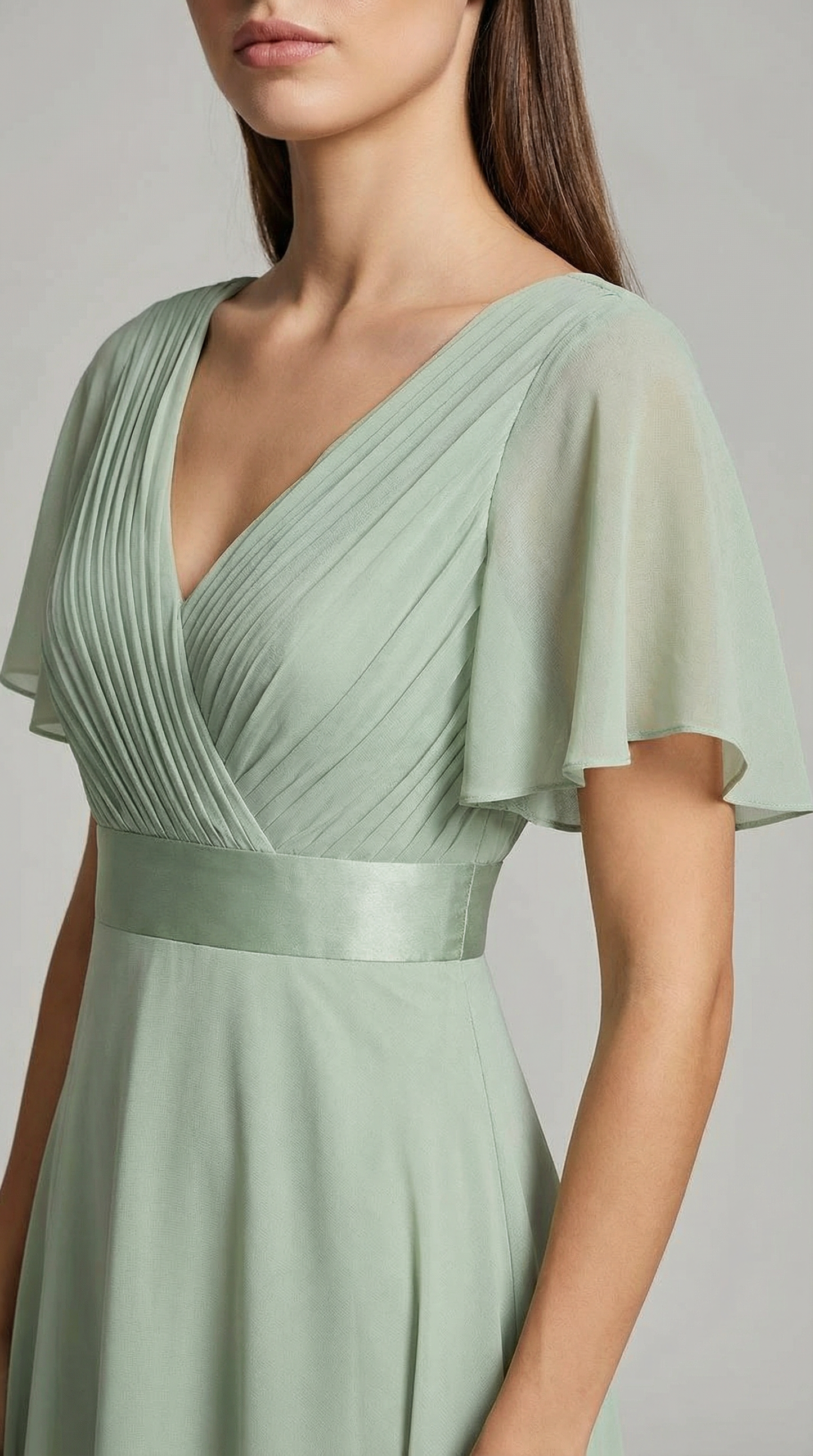 Elegant V-Neck Chiffon Maxi Evening Dress with Flutter Sleeves