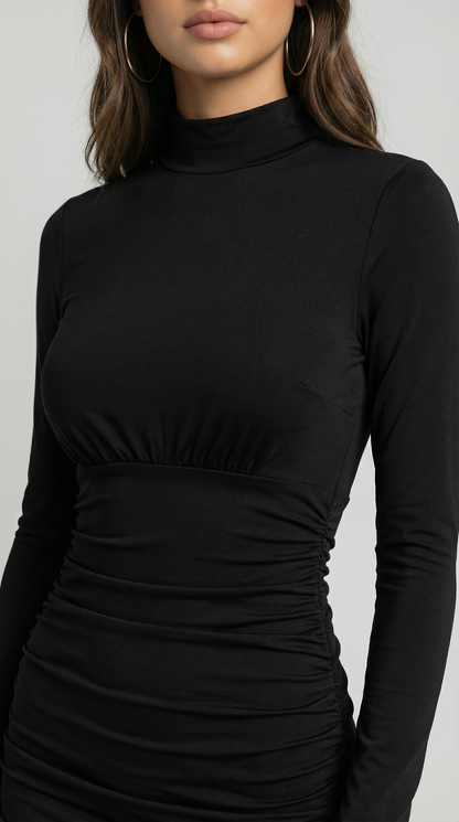 O-Neck Long Sleeve Bodycon Midi Dress – Slim Fit Party Style