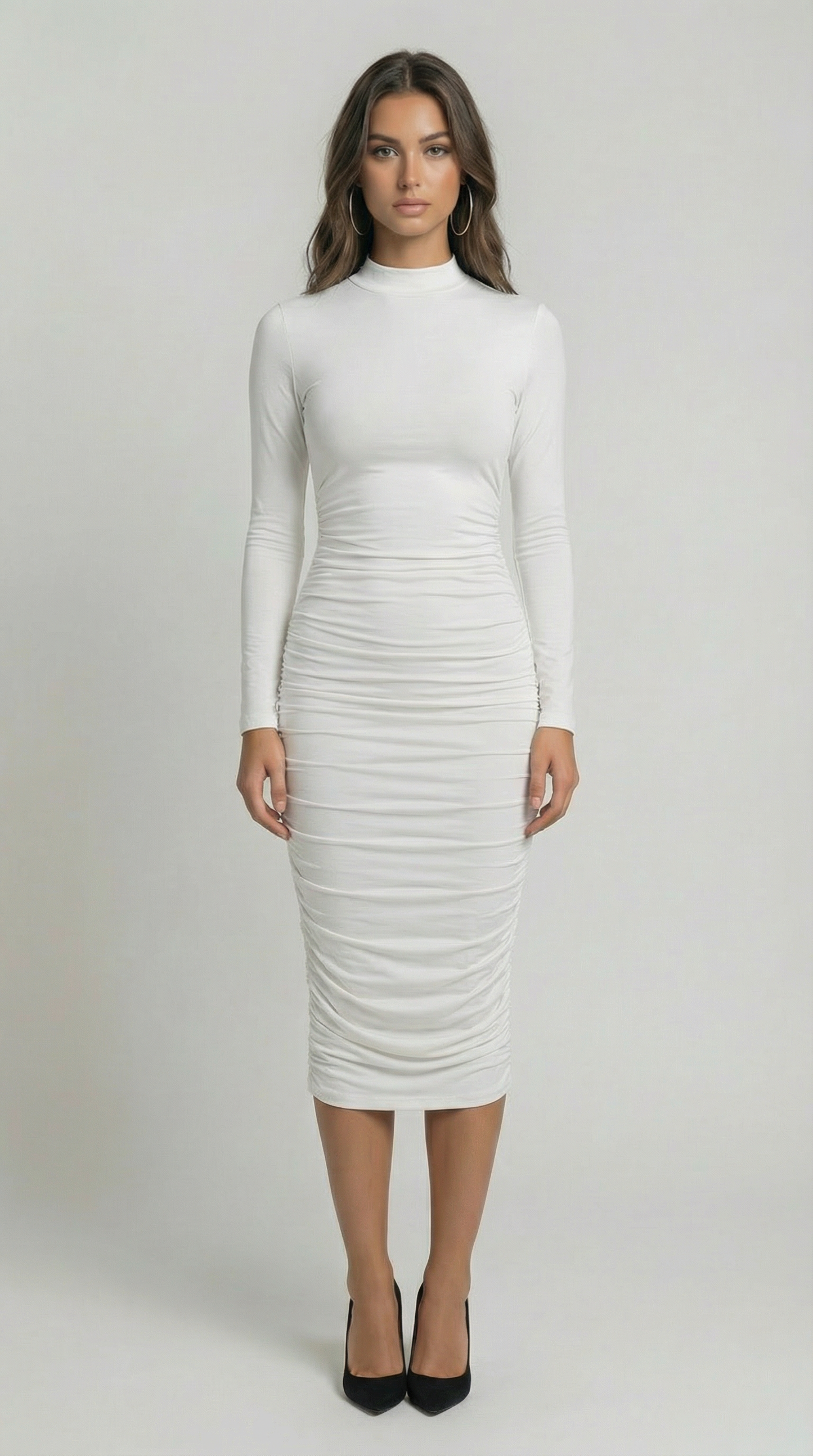 O-Neck Long Sleeve Bodycon Midi Dress – Slim Fit Party Style