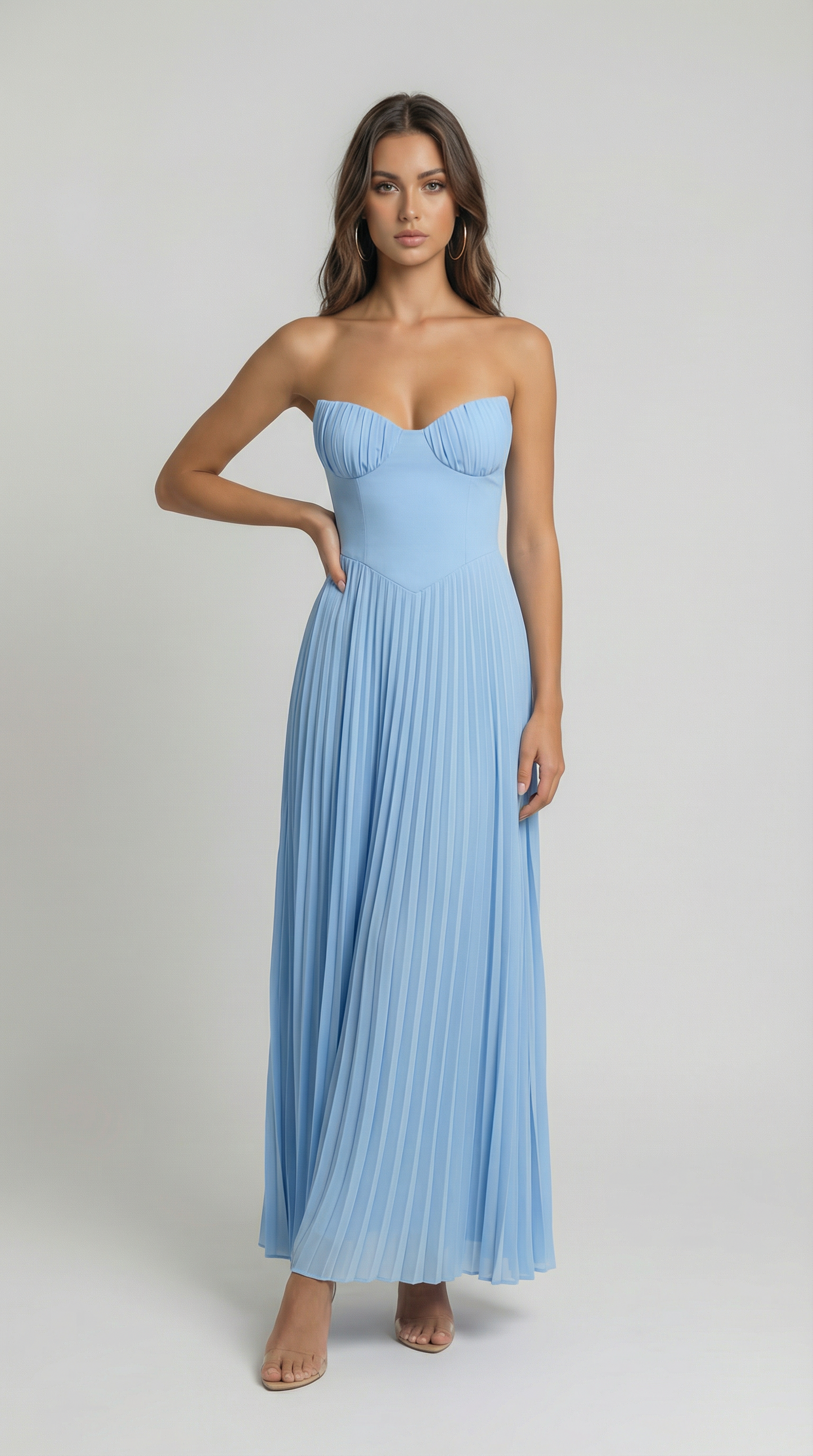 Elegant Strapless Pleated Maxi Dress – Summer Holiday Party Dress