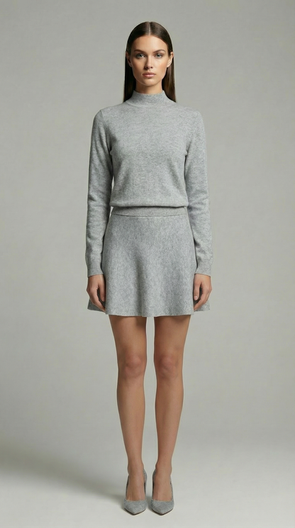 Casual Knit Sweater & A-Line Mini Skirt