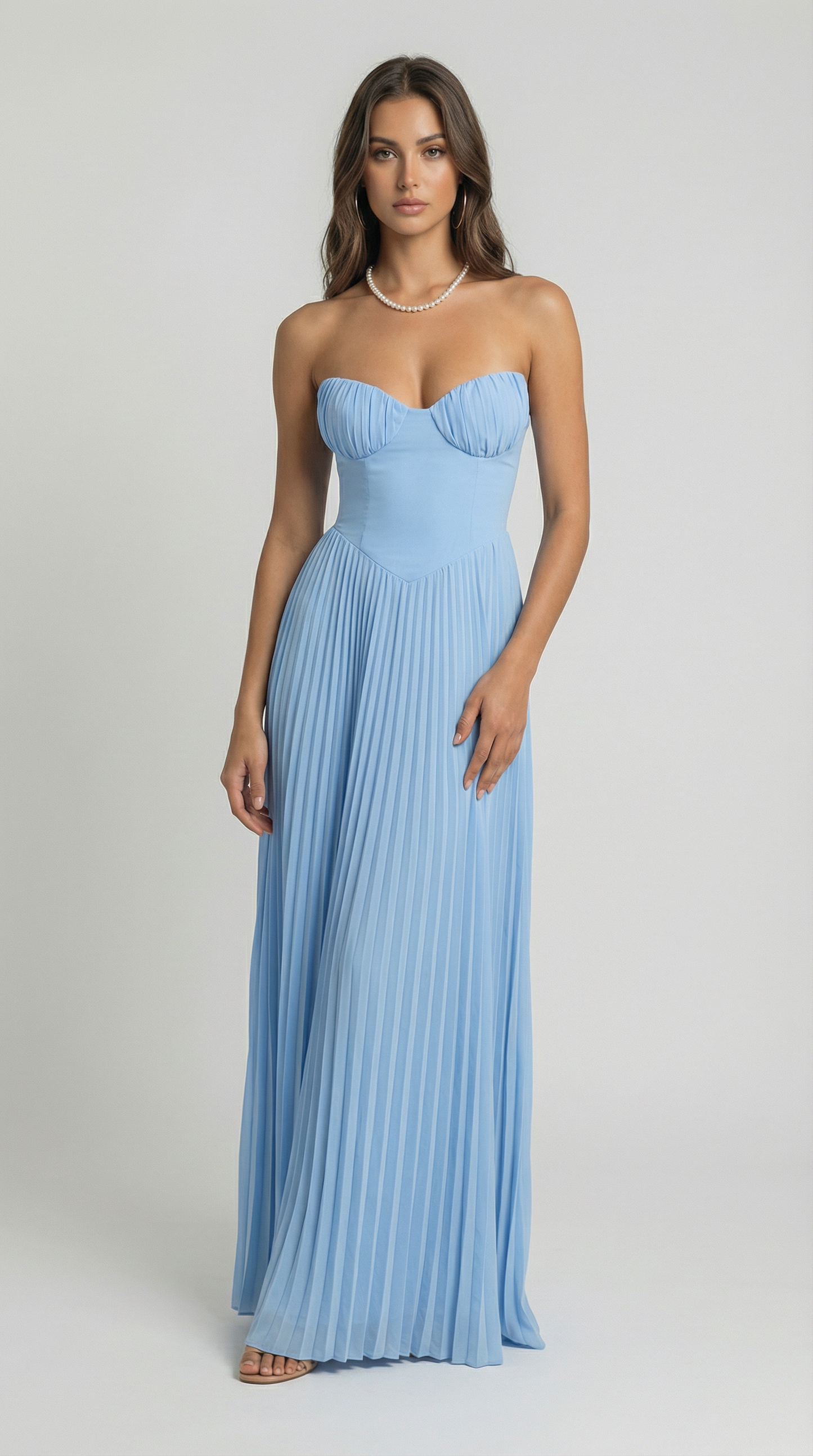 Elegant Strapless Pleated Maxi Dress – Summer Holiday Party Dress