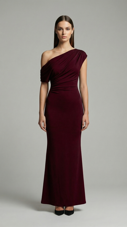 Elegant One-Shoulder Bodycon Maxi Dress – Sleeveless Evening & Prom Dress