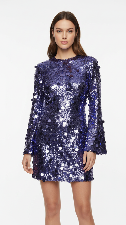 Elegant Sequin Long Sleeve Mini Dress