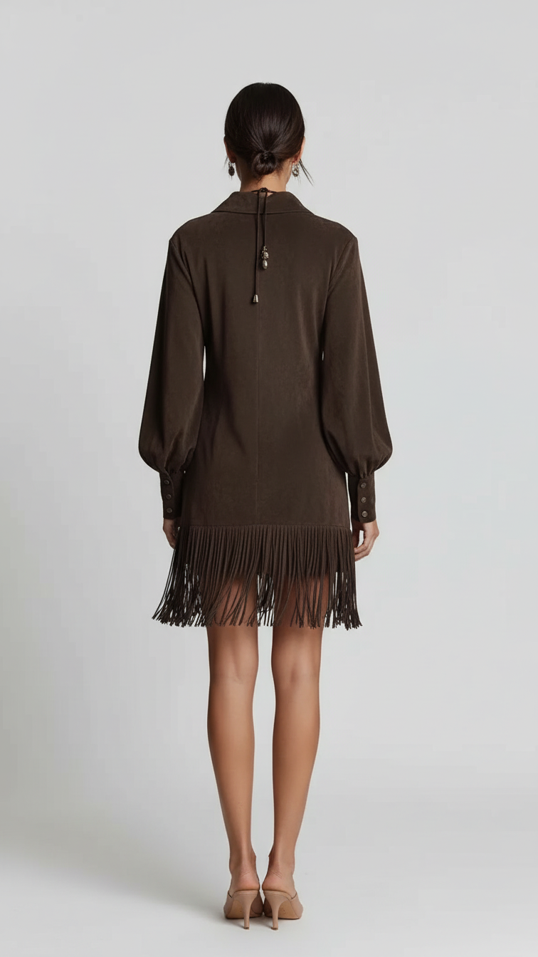 Retro Suede Tassel A-Line Mini Dress