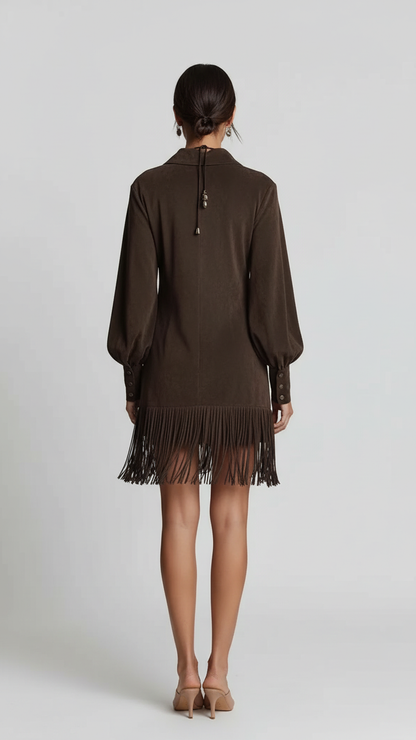 Retro Suede Tassel A-Line Mini Dress