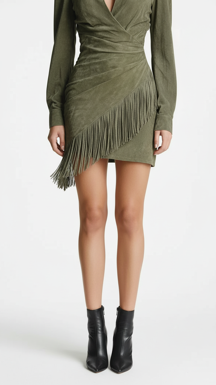 Elegant Suede Tassel Party Dress