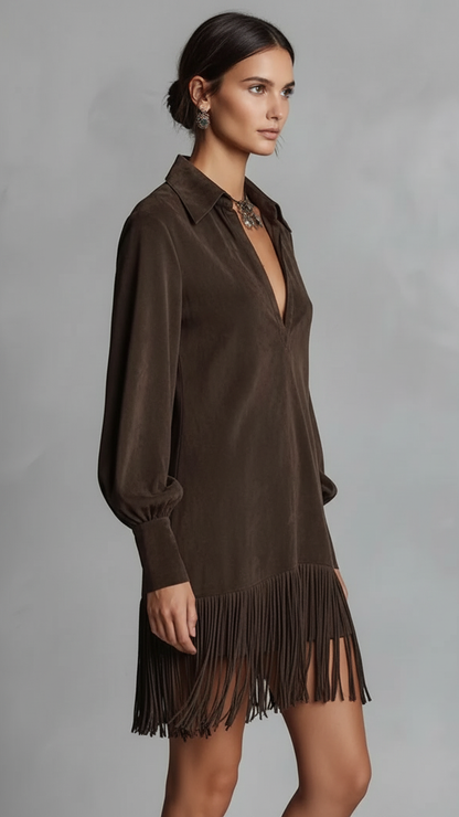 Retro Suede Tassel A-Line Mini Dress
