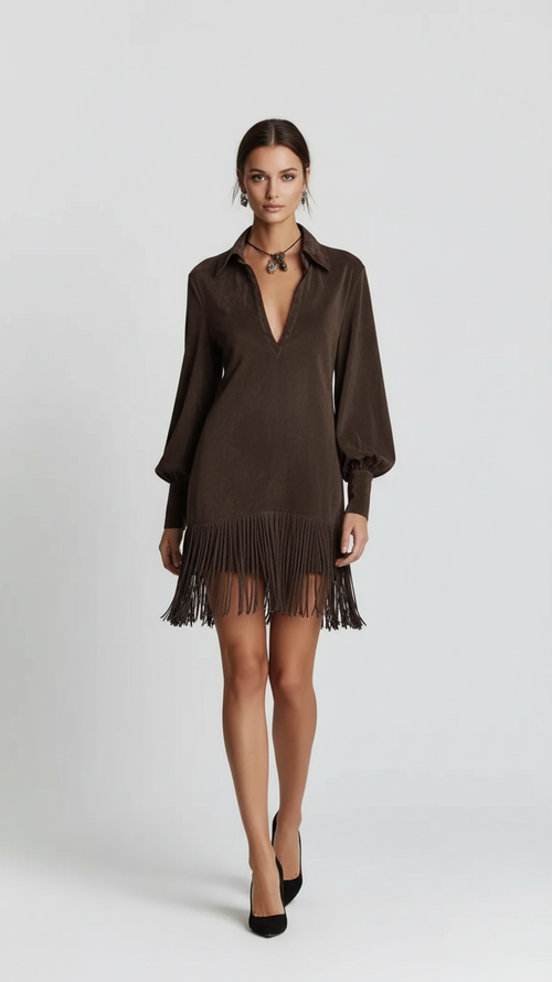 Retro Suede Tassel A-Line Mini Dress