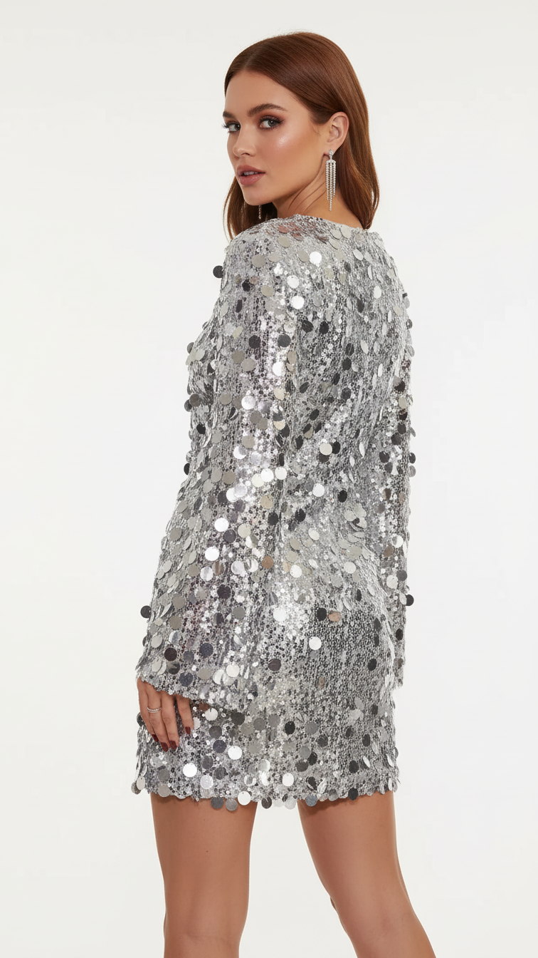 Elegant Sequin Long Sleeve Mini Dress