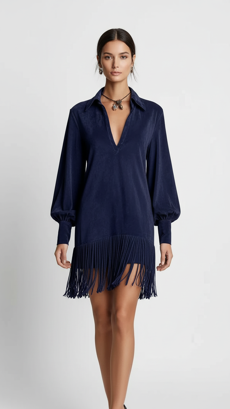 Retro Suede Tassel A-Line Mini Dress