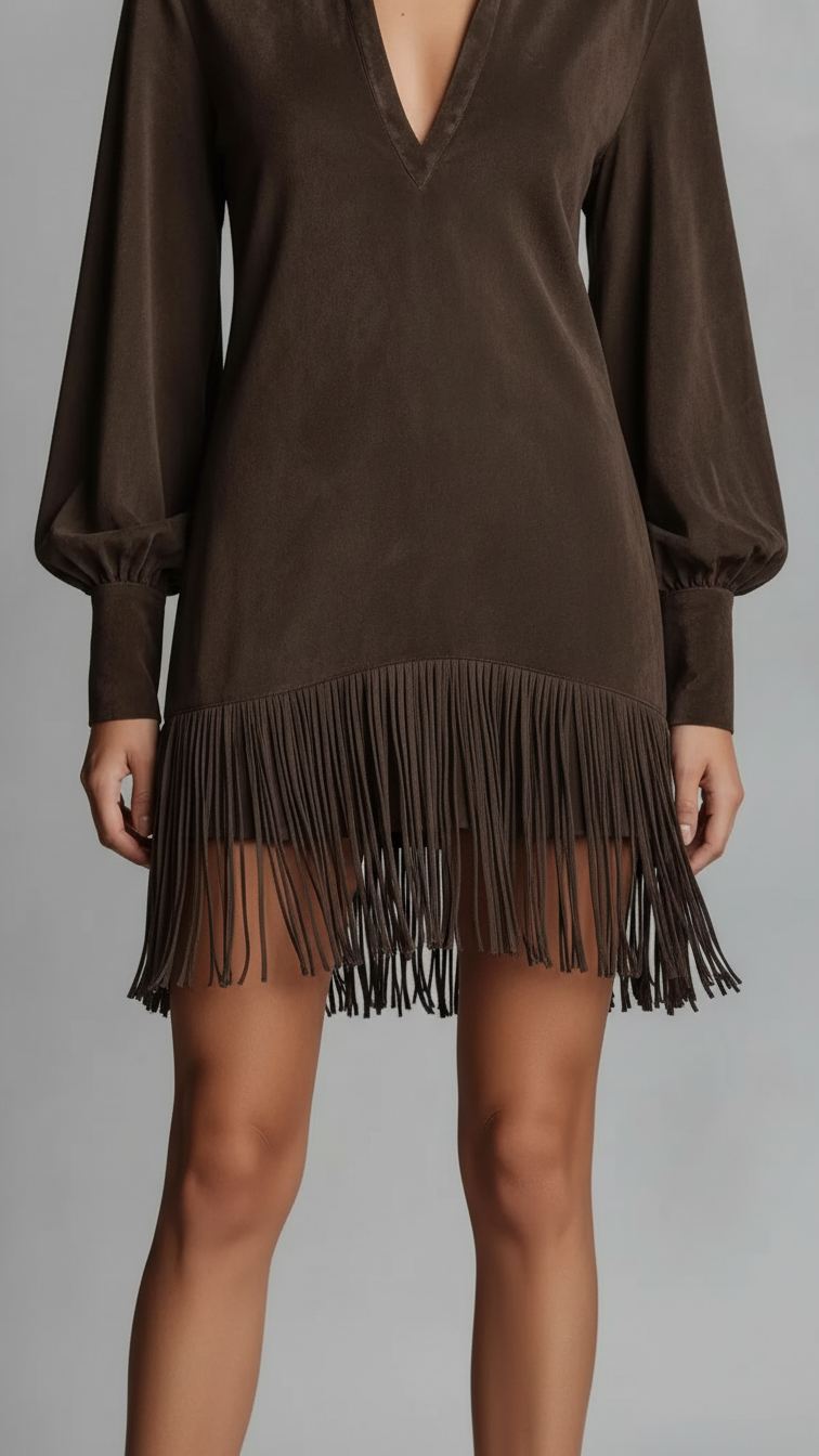 Retro Suede Tassel A-Line Mini Dress