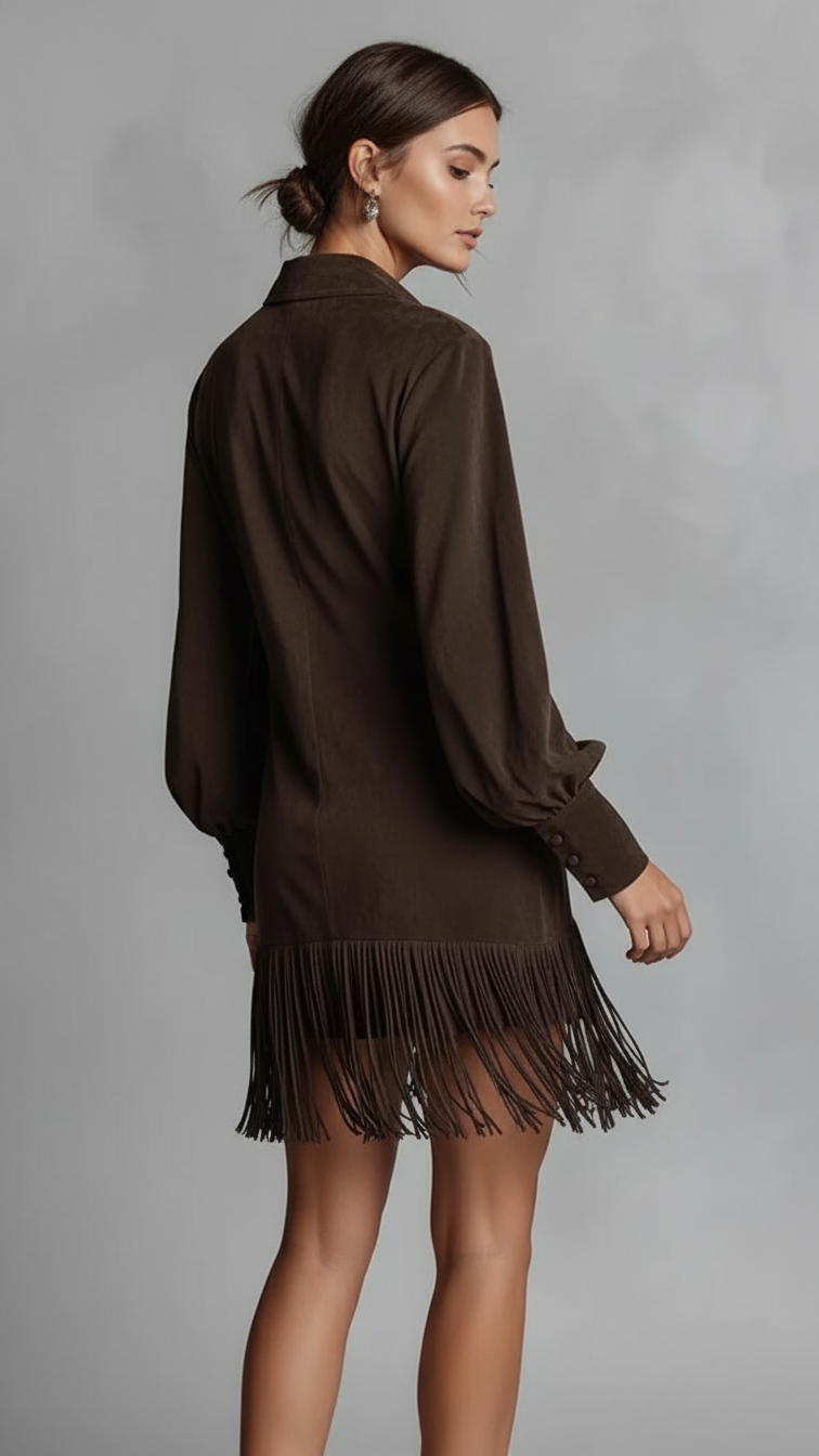 Retro Suede Tassel A-Line Mini Dress