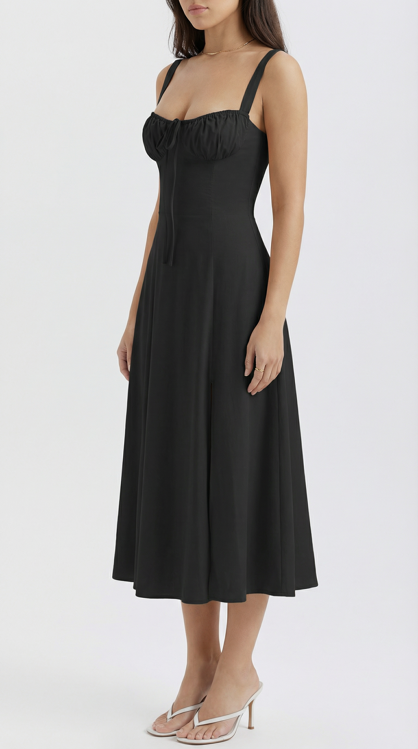 Lace-Up Corset Spaghetti Strap A-Line Midi Dress