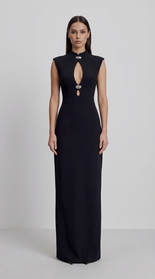 High-Neck Cutout Bodycon Maxi Evening Dress