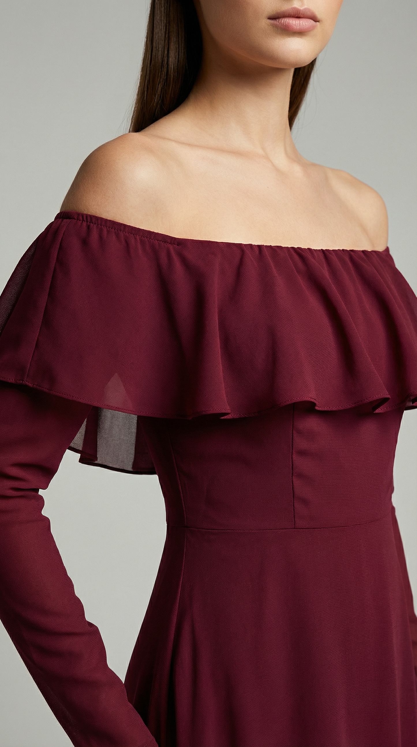 Elegant Off-The-Shoulder Maxi Bridesmaid Dress with High Slit