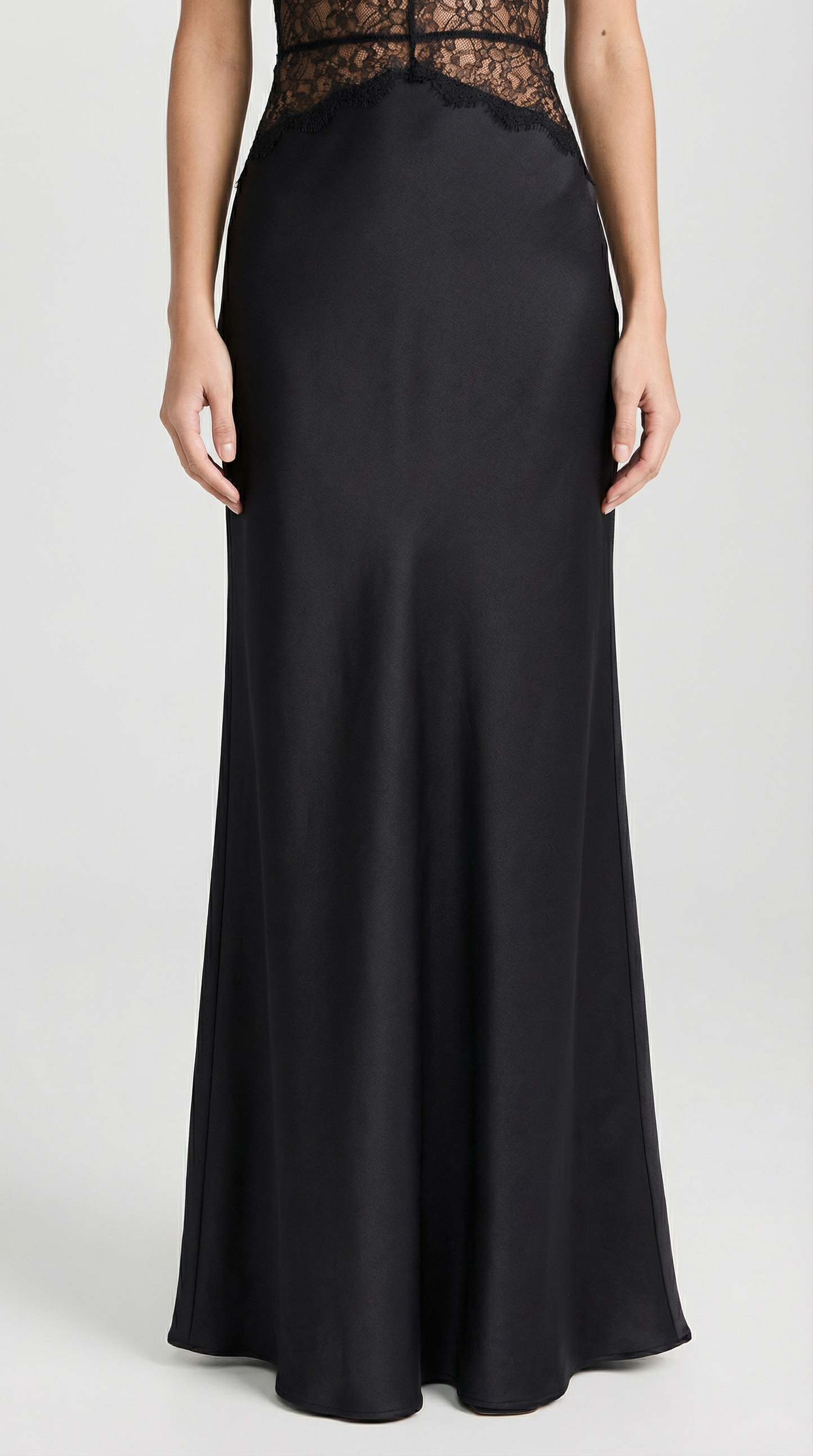 Backless Deep V Halter Lace Waist Satin Maxi Dress