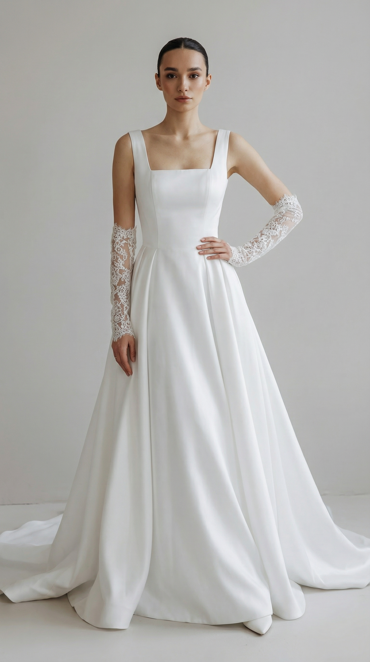Satin A-Line Square Neck Bridal Wedding Gown