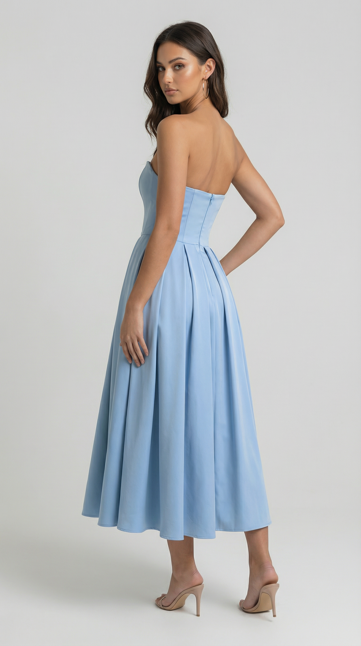 Strapless Corset Flare Midi Dress