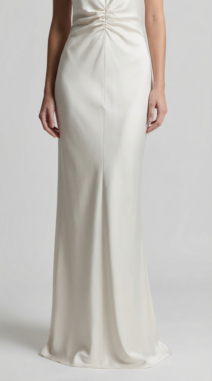 Solid Halter Neck Ruched Waist Sleek Maxi Dress