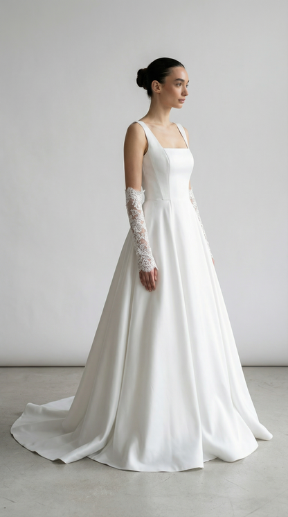 Satin A-Line Square Neck Bridal Wedding Gown
